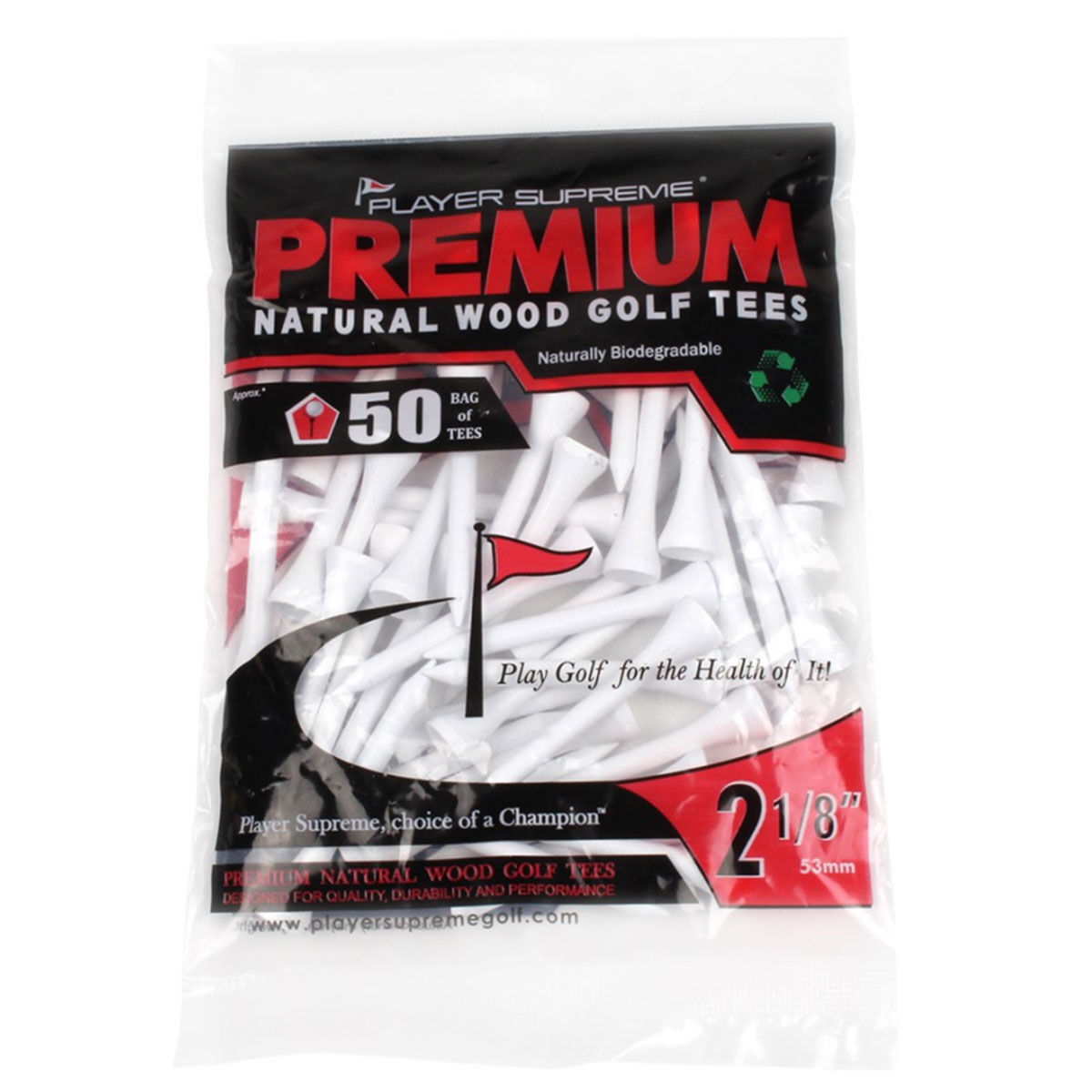 Player Supreme 2 1/8" White Tees 50 Pk