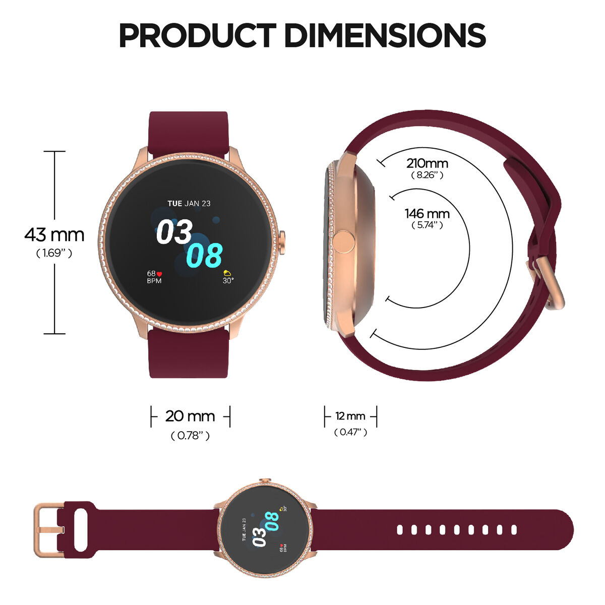 Itouch Sport 3 Smartwatch: Rose Gold Case with Rose Gold Mesh Strap