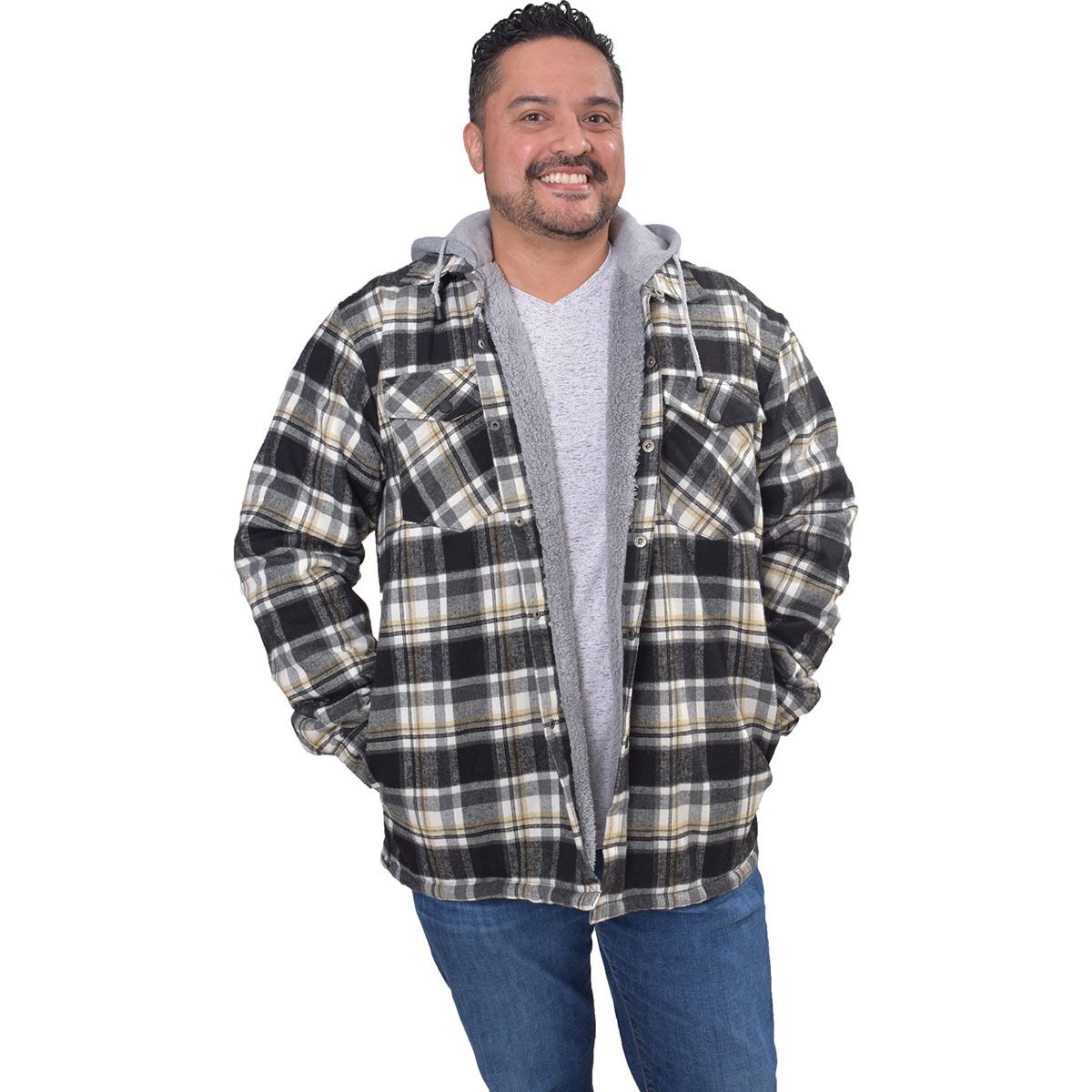 Flint Workwear Men's Sherpa Lined Plaid Flannel Jacket