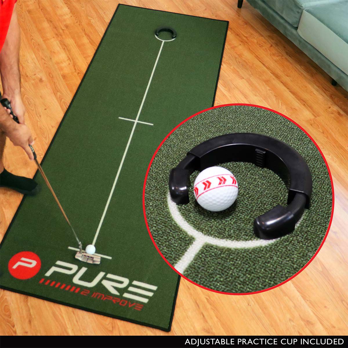 Pure2improve Putting Mat & Adjustable Practice Cup
