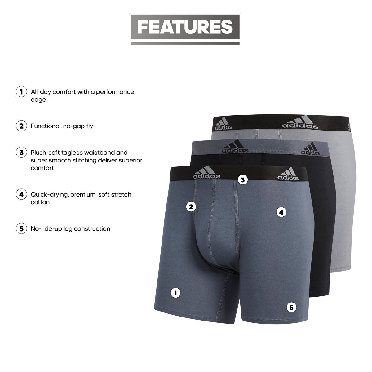adidas M STR COTTON 3PK BOXER BRIEF