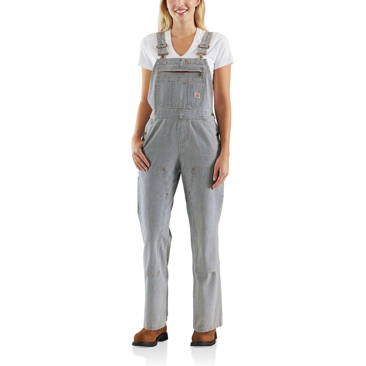 Carhartt Women's Relaxed Fit Denim Railroad Stripe Bib Overalls