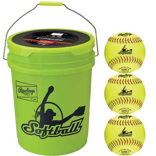 Rawlings 6 Gallon Optic Yellow Bucket with 12" Fastpitch Softballs
