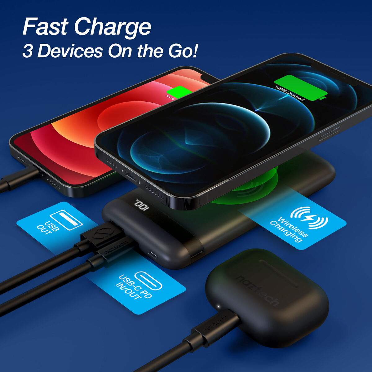 Naztech PowerBolt PD 1000mAh Wireless Power Bank with MFI Input