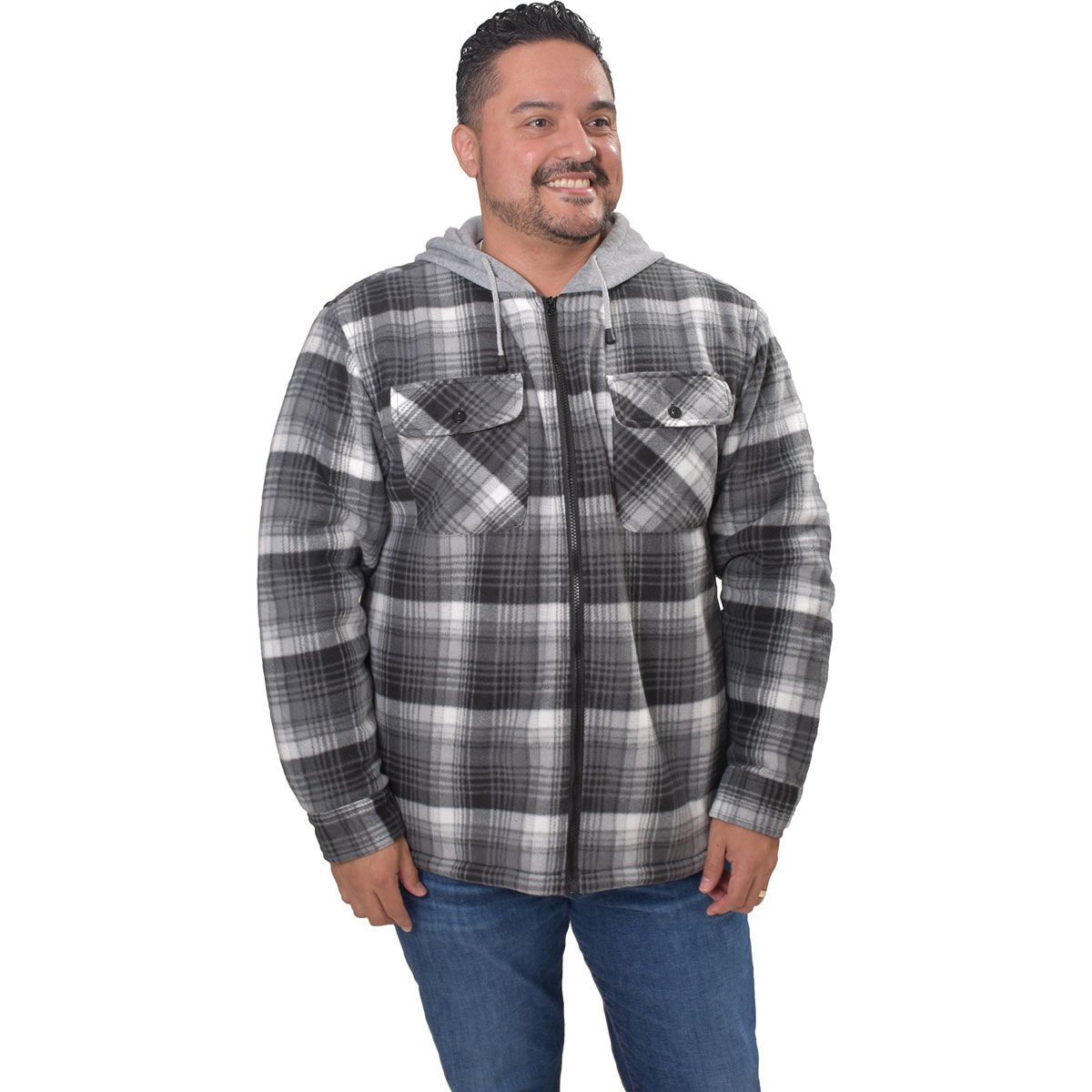 Flint Workwear Men's Sherpa Lined Plaid Fleece Jacket