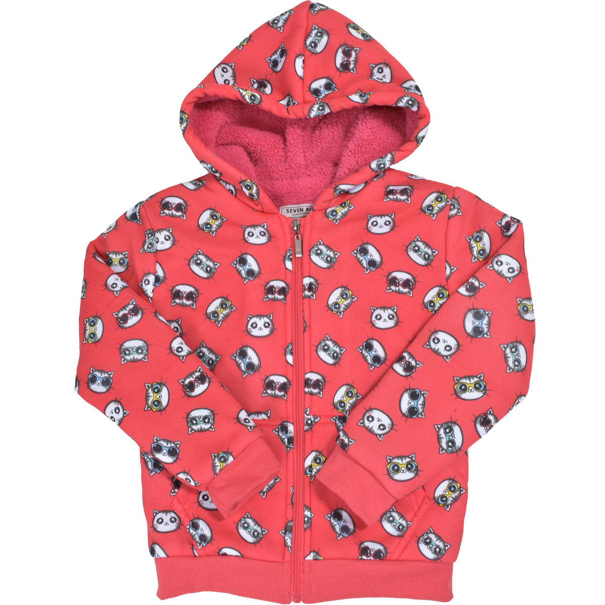 Seven Apparel Girls' 4-6x Cat Sherpa Zip-Up