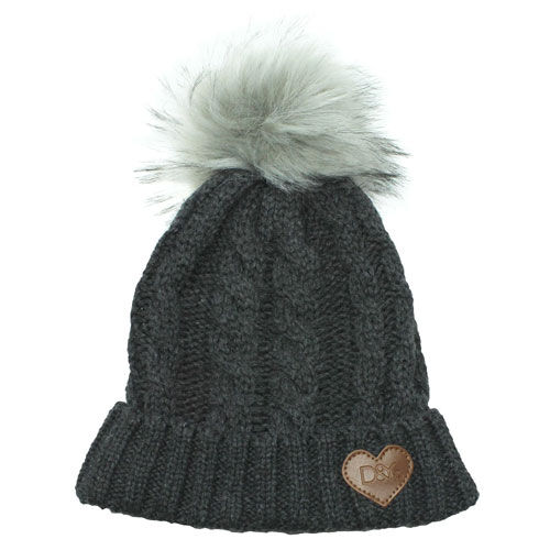 David & Young Women's Slinky Beanie With Faux Fur Pom