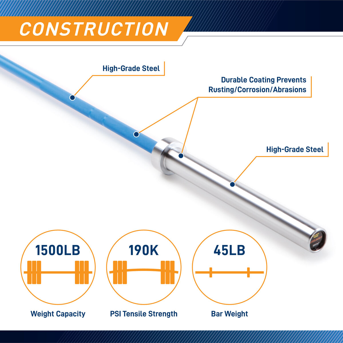 Steel Body 7' Blue Chrome OLYMPIC BAR