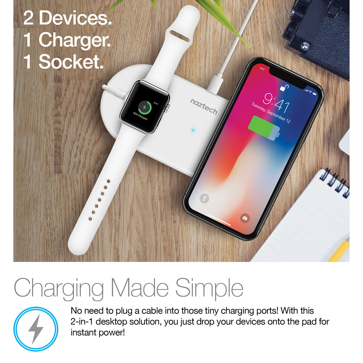 Naztech Power Pad Duo Qi Wireless Fast Charger White