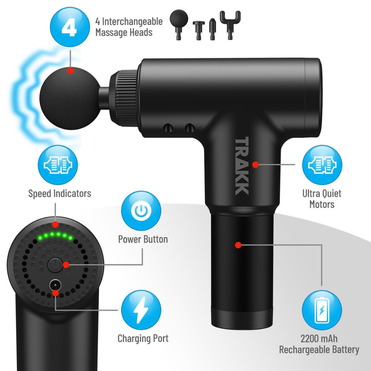 Trakk Beast Deep Muscle 6-Speed 4-Head Massage Gun