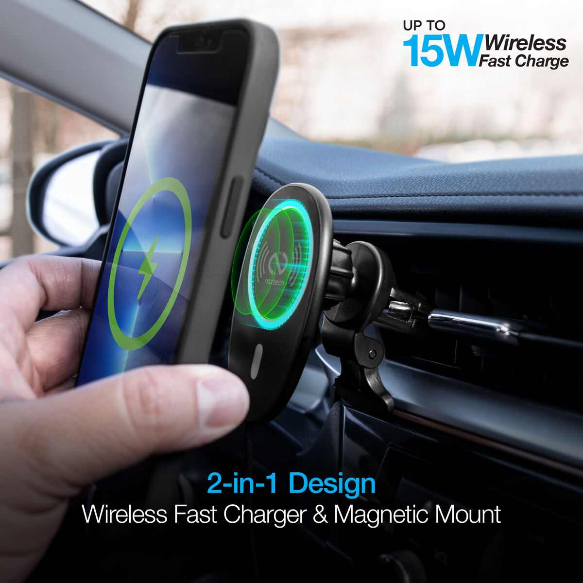 Naztech MagLock 15W Wireless Charging Vent Mount for MagSafe