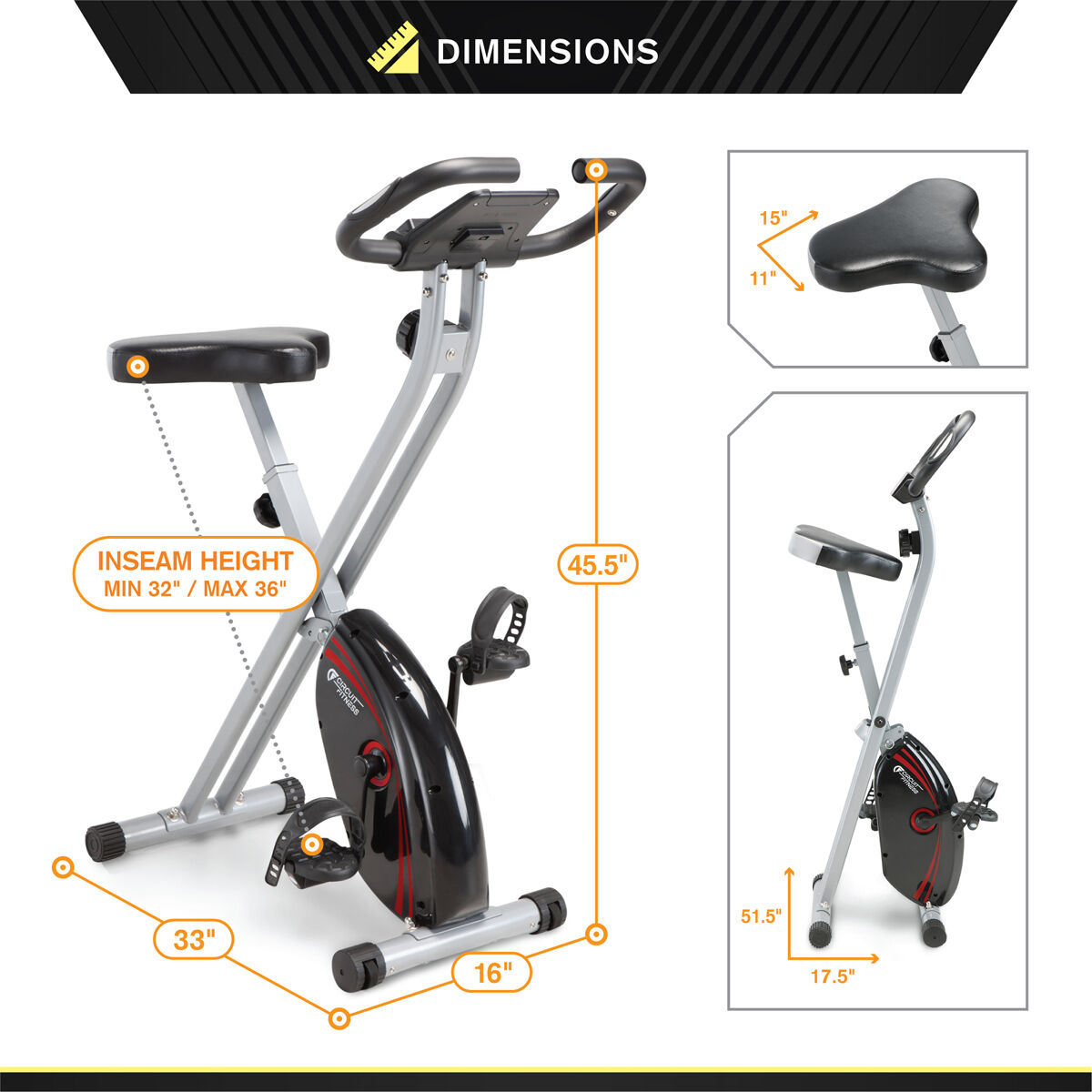 Circuit Fitness Folding Upright Exercise Bike with Adjustable Resistance