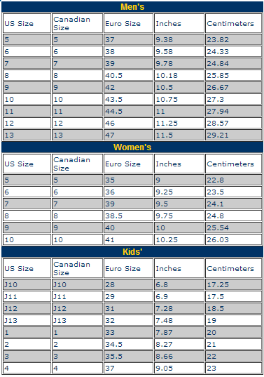 Chicago Skate Size Chart Chicago Skate Size Chart