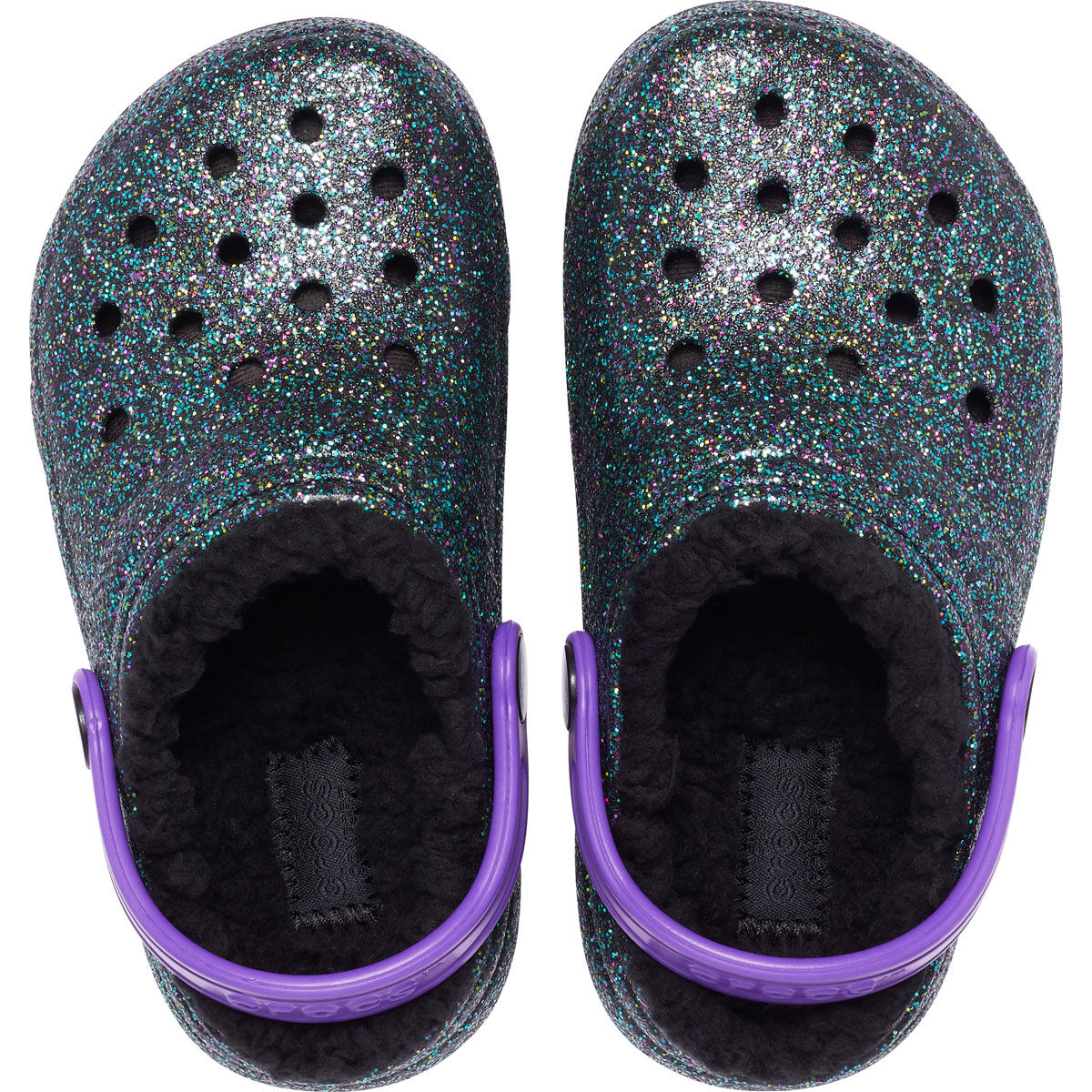 Crocs Youth Classic Lined Glitter Black Clogs