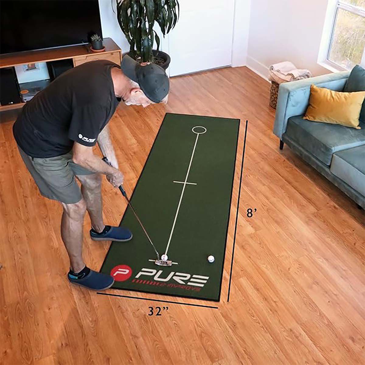 Pure2improve Putting Mat & Adjustable Practice Cup