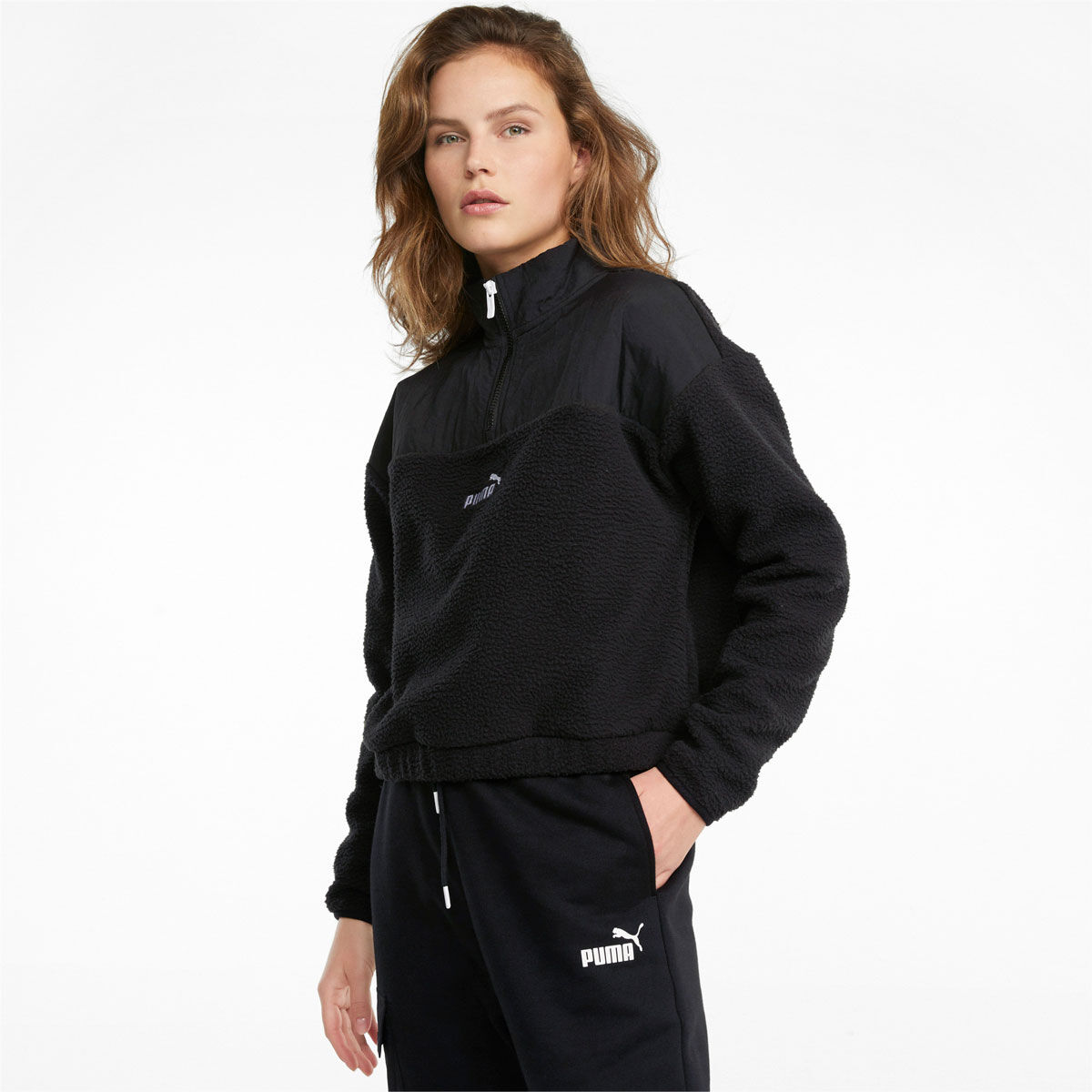 Puma Women's 1/4-Zip Fleece Crop Sweatshirt