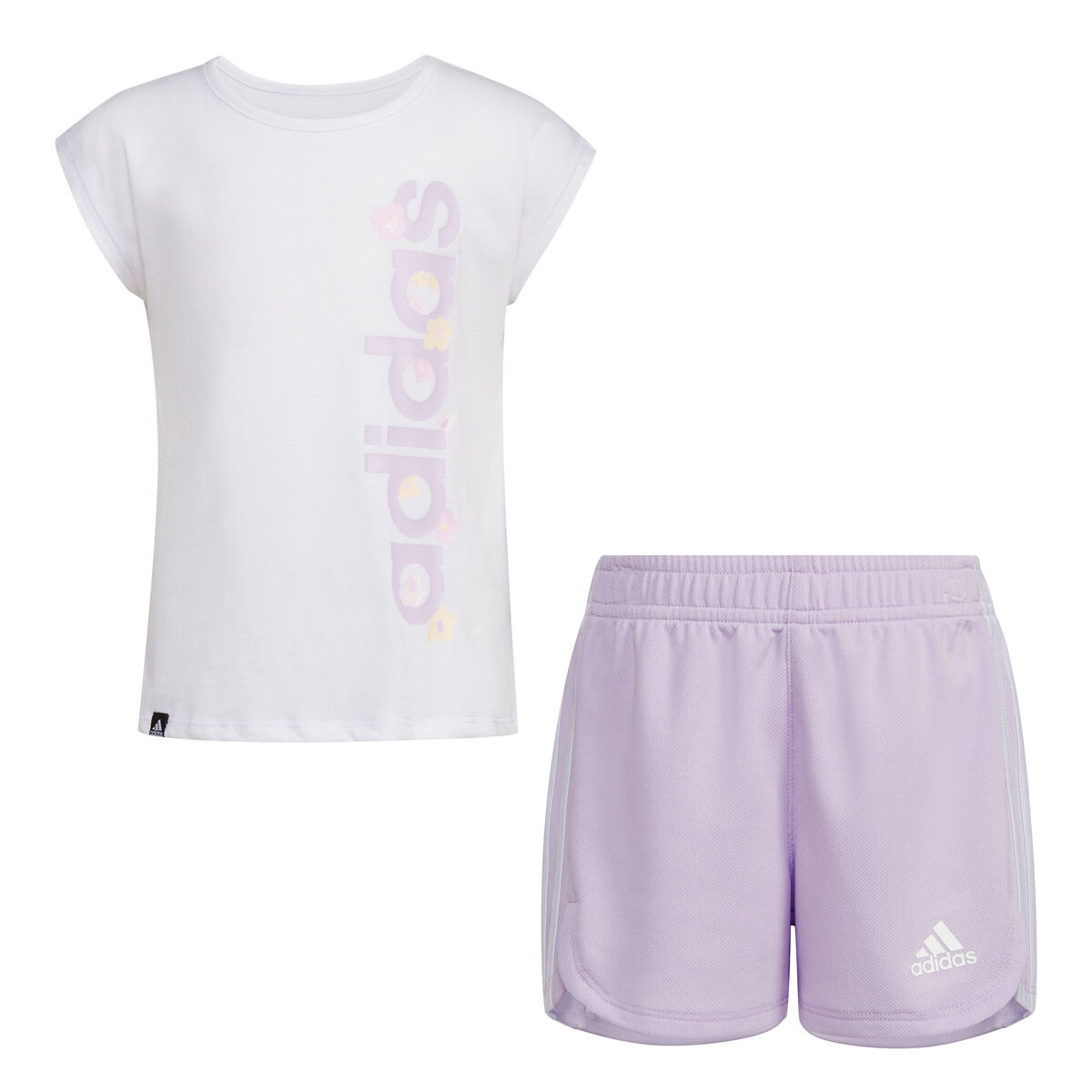 adidas Girls' 2-Piece Graphic Tee & Mesh Shorts Set