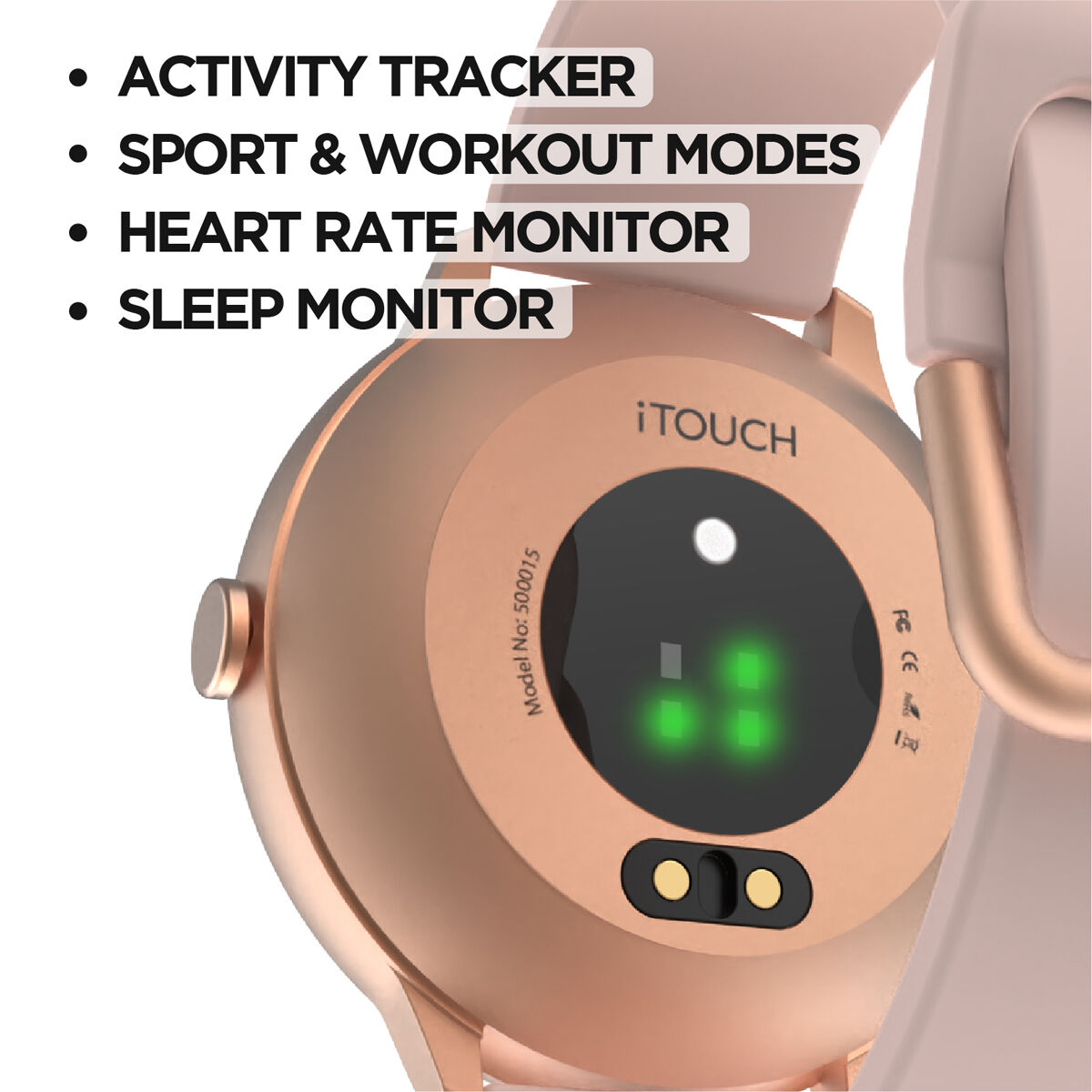 Itouch Sport 3 Smartwatch: Rose Gold Case with Rose Gold Mesh Strap