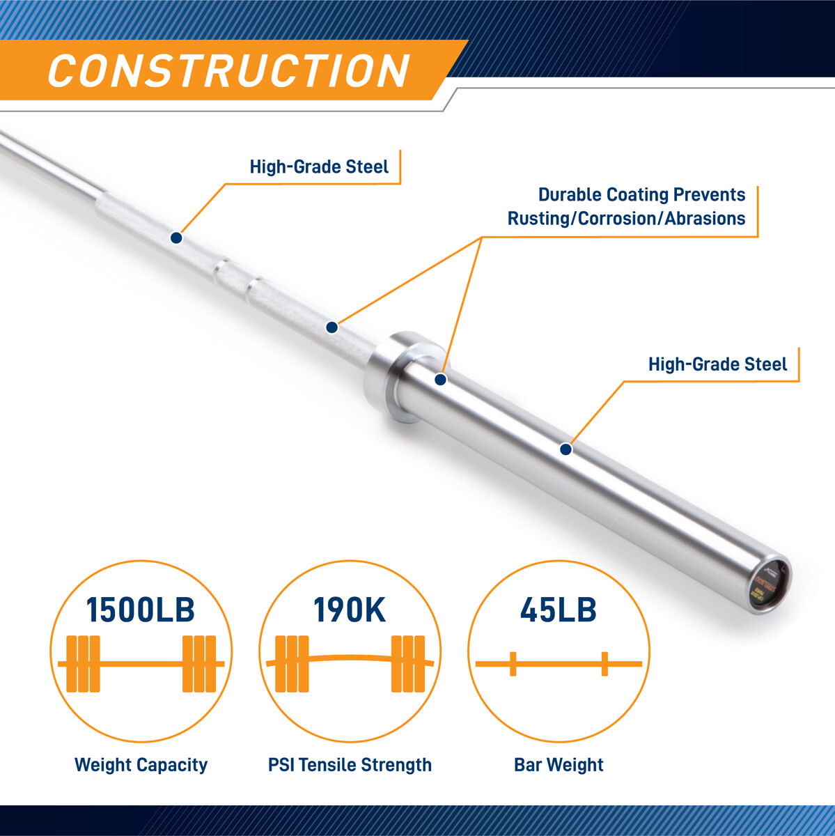 Steel Body 7' Chrome OLYMPIC BAR