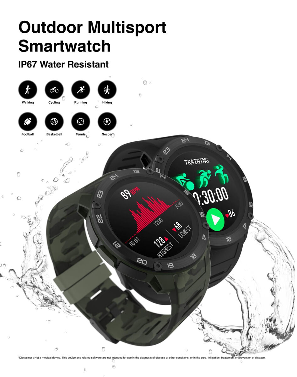 Itouch Explorer Smartwatch: Green Case with Green Camo Silicone Strap
