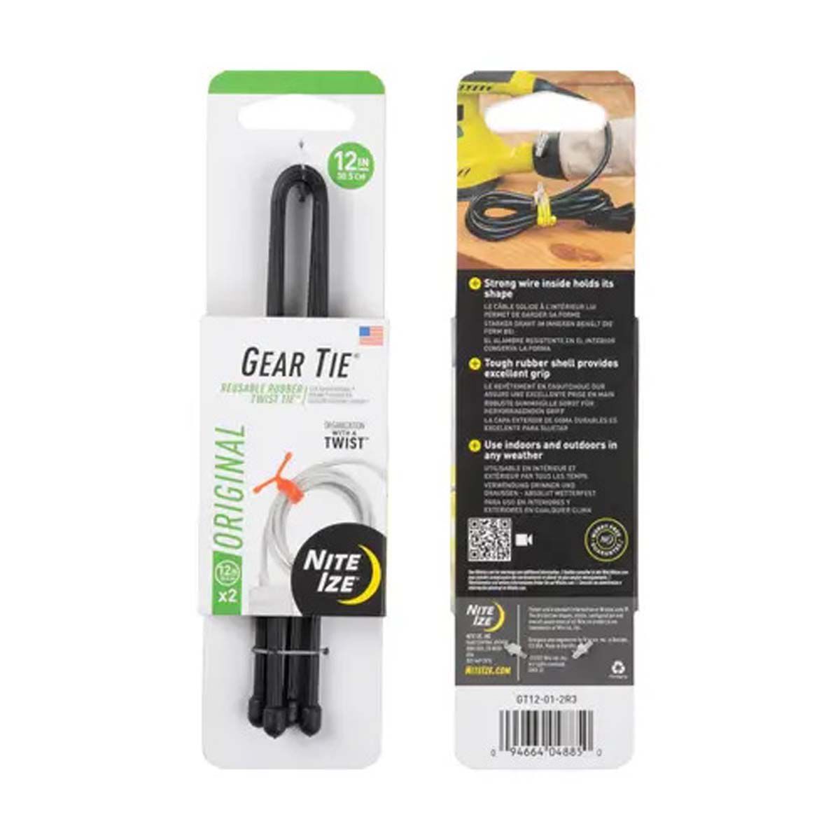 Nite Ize Gear Tie Reusable Rubber Twist Tie 12 inch 2 Pack Black