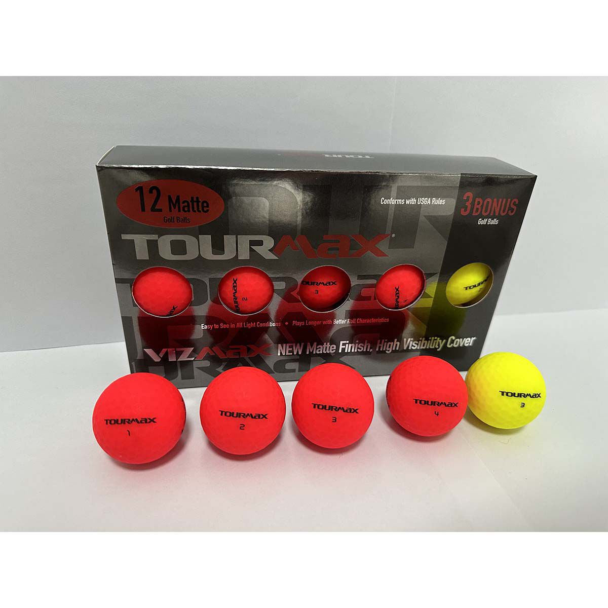 TourMax Vizmax Red Golf Balls with Bonus Sleeve - 12-Pack