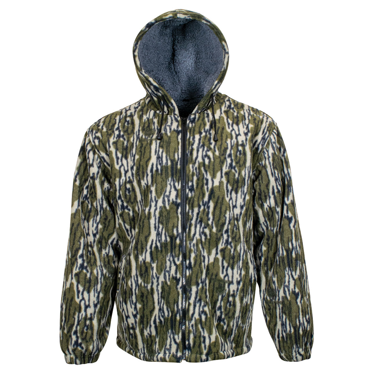 World Famous Men's Camo Full Zip Sherpa Hoody - Mossy Oak Bottomland