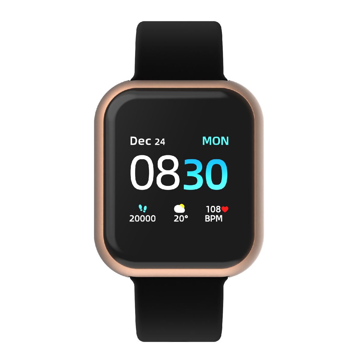 Itouch Air 3 Smartwatch: Rose Gold Case with Black Strap