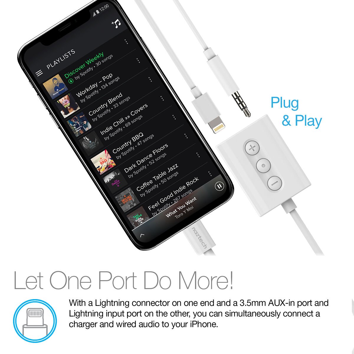 Naztech MFI Audio + Charging Adapter