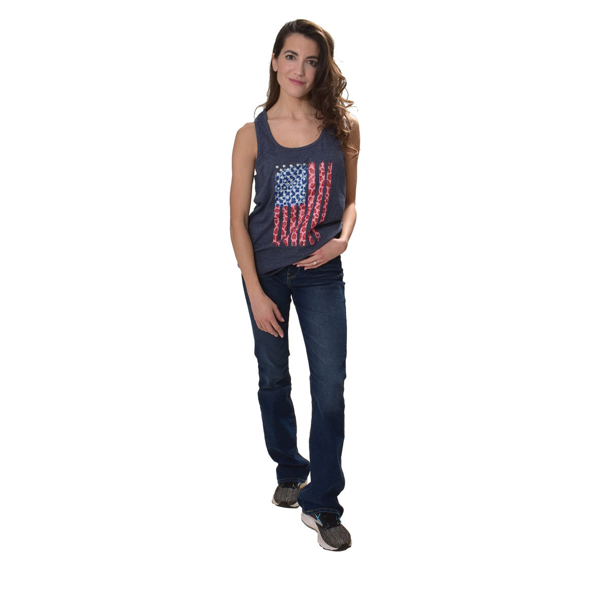 Willow Trails Women's Red, White & Blue Cheetah Flag Tank