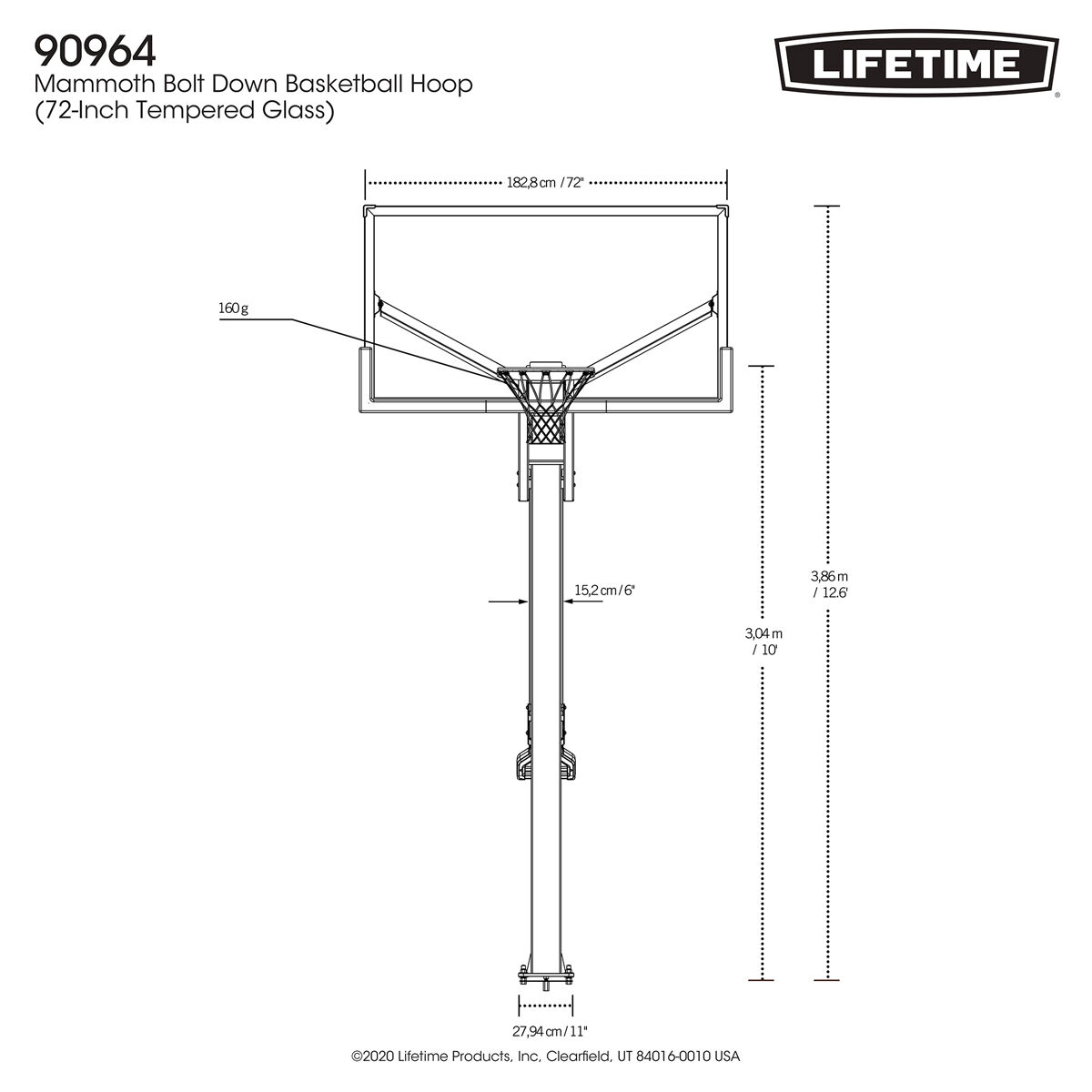 Mammoth 72" 90964 Glass In-Ground Basketball System