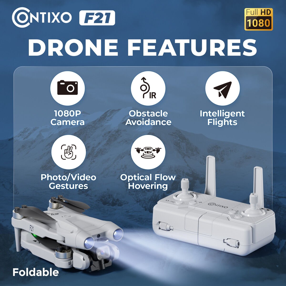 Contixo F21 Elite Sky Foldable Quadcopter RC Drone with 1080P HD Camera