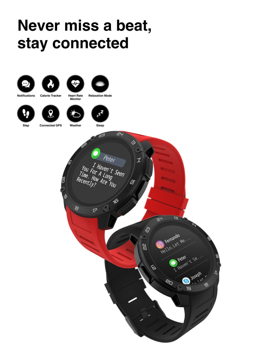 Itouch Explorer Smartwatch: Black Case and Black Silicone Strap