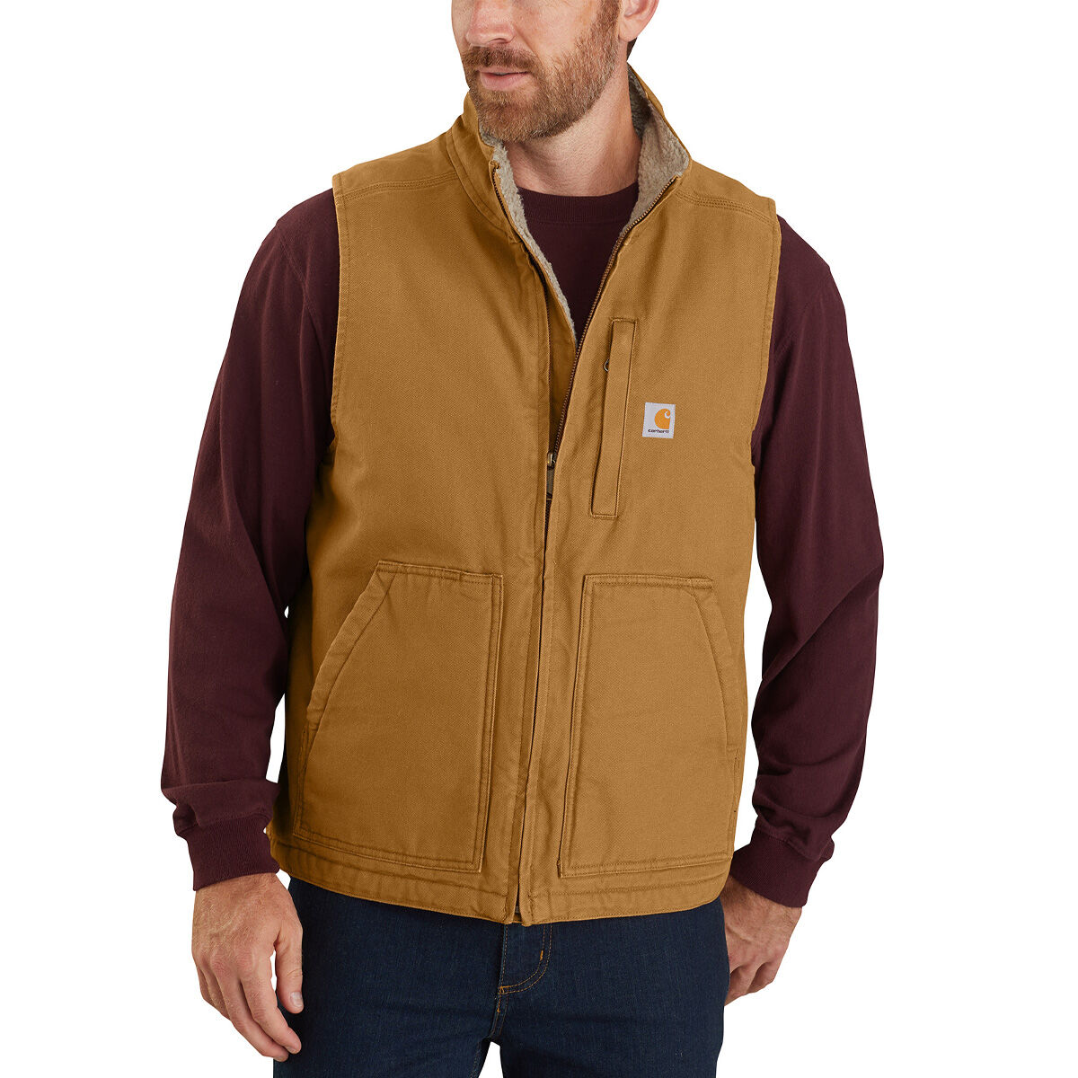 Carhartt Loose Fit Washed Duck Sherpa-Lined Mock-Neck Vest