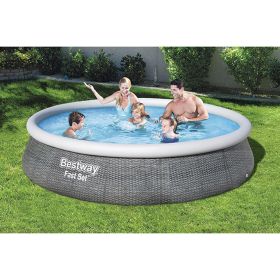 Bestway Fast Set 13' x 33" Round Inflatable Pool Set with Rattan Print Liner