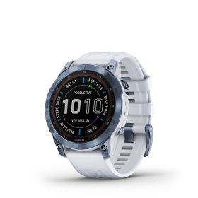 Garmin f?nix® 7 Sapphire Solar, Mineral Blue DLC Titanium with Whitestone Band